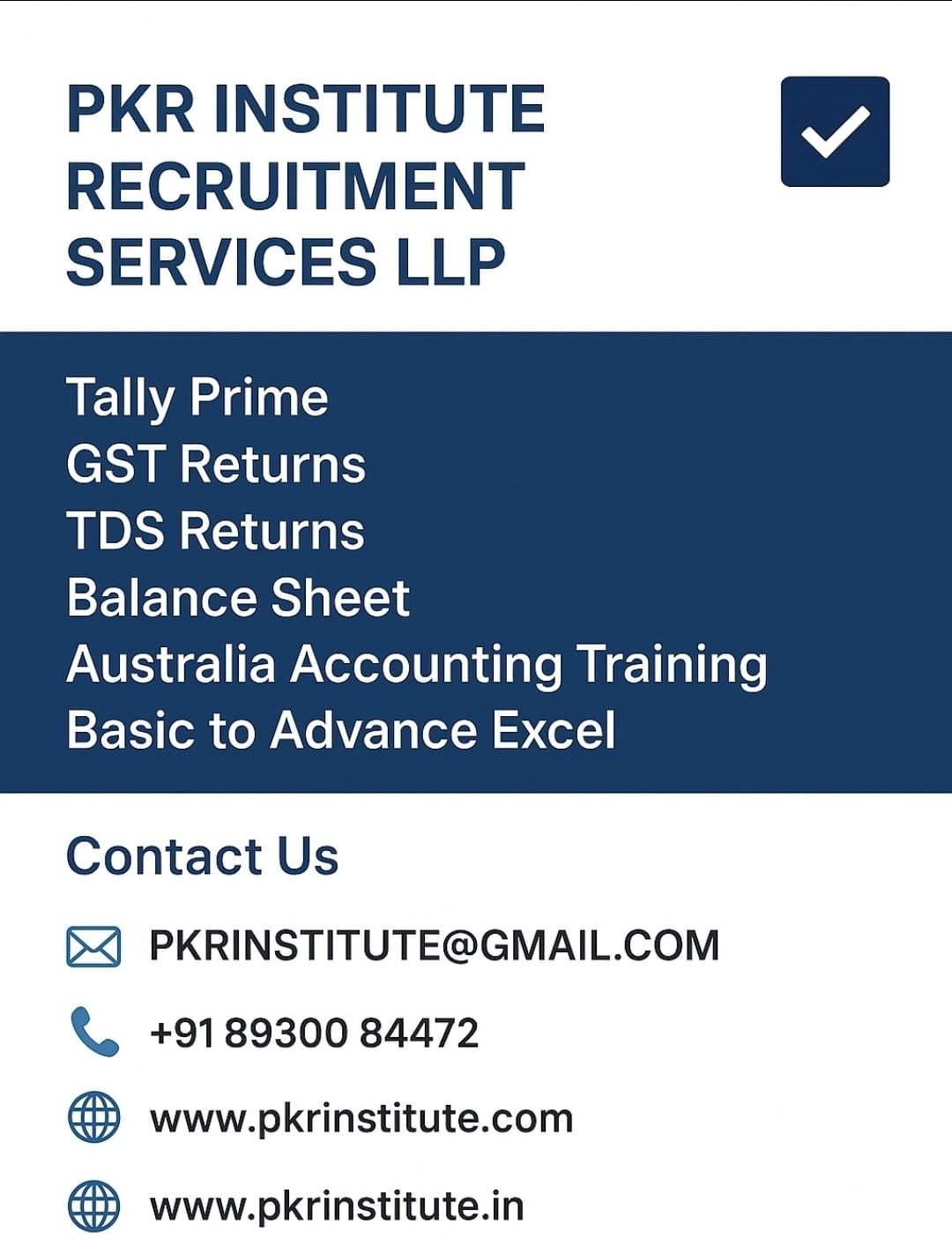 Top Accounting Institute in Karnal | PKR Institute and Recruitment Services LLP