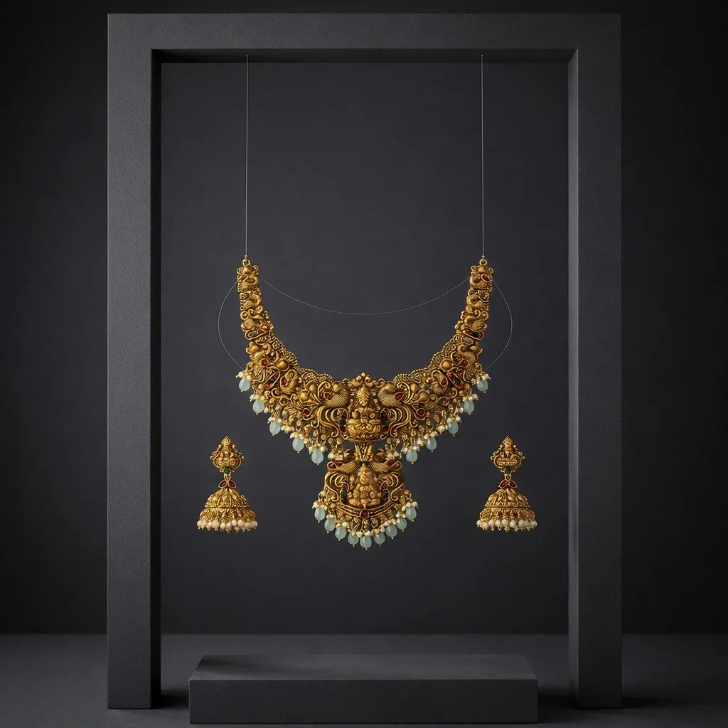 Classic Sri Lakshmi Temple Bridal Necklace Set – Order Now