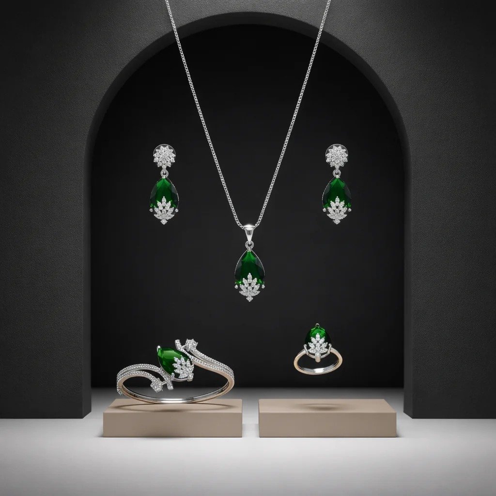 Luxury Emerald Jewellery Set for Weddings & Bridal Wear
